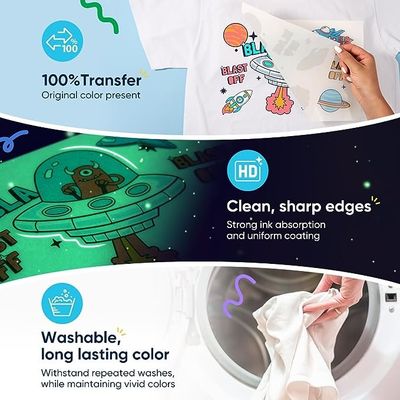 60cm DTF Glow in the Dark Transfer Paper Film Φόρμα μεταφοράς θερμότητας A3 για PET Φόρμα μεταφοράς για εφαρμογή ρούχων