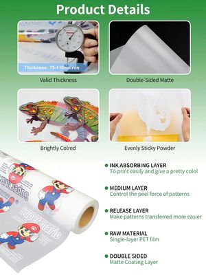 Υφάσματα DTF PET Transfer Film 75mic Double Sided Matte Direct To Film On Textile